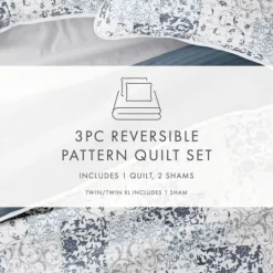 Kirkland's Home Blue Patchwork Reversible 3-Pc. Queen Quilt Set- Quilts