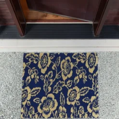 Kirkland's Home Blue Peonies Coir Doormat- Doormats