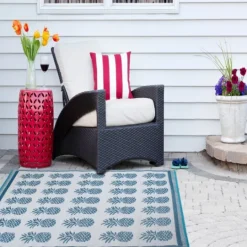 Kirkland's Home Blue Pineapple Indoor/Outdoor Area Rug, 4X6- Outdoor Rugs