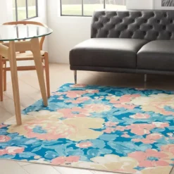 Kirkland's Home Blue Poppies Floral Outdoor Area Rug, 5X7- Outdoor Rugs