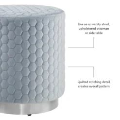 Kirkland's Home Blue Quilted Honeycomb Ottoman- Benches & Ottomans