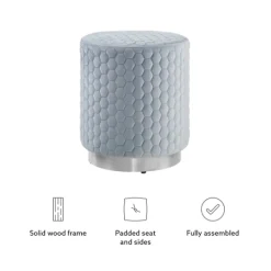 Kirkland's Home Blue Quilted Honeycomb Ottoman- Benches & Ottomans
