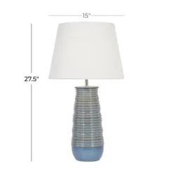 Kirkland's Home Blue Ribbed Stoneware Table Lamp- Table Lamps