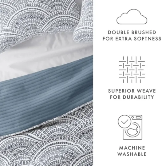 Kirkland's Home Blue Scalloped Reversible 3-Pc. King Quilt Set- Quilts