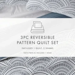 Kirkland's Home Blue Scalloped Reversible 3-Pc. King Quilt Set- Quilts