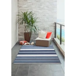 Kirkland's Home Blue Shades Striped Indoor/Outdoor Area Rug, 7X9- Outdoor Rugs