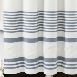 Kirkland's Home Blue Stripe Diamond Tufted Shower Curtain- Shower Curtains