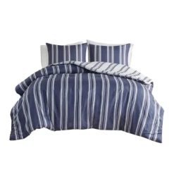 Kirkland's Home Blue Stripe Reversible 3-Pc. Queen Duvet Cover Set- Duvets