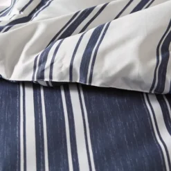 Kirkland's Home Blue Stripe Reversible 3-Pc. Queen Duvet Cover Set- Duvets
