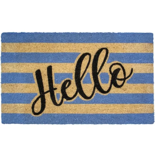 Kirkland's Home Blue Striped Hello Doormat- Doormats