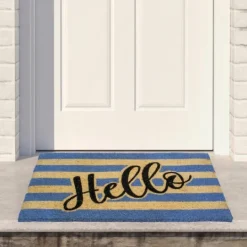 Kirkland's Home Blue Striped Hello Doormat- Doormats
