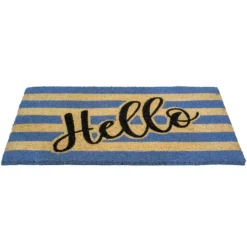Kirkland's Home Blue Striped Hello Doormat- Doormats