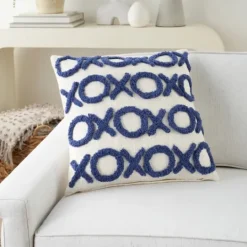 Kirkland's Home Blue Tufted Xoxo Cotton Throw Pillow- Pillows