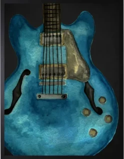 Kirkland's Home Blue Watercolor Guitar Framed Art Print- Framed Art