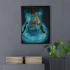 Kirkland's Home Blue Watercolor Guitar Framed Art Print- Framed Art