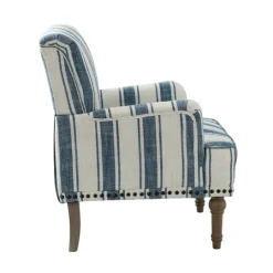 Kirkland's Home Blue White Stripe Upholstered Accent Chair- Accent Chairs