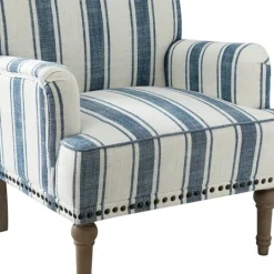 Kirkland's Home Blue White Stripe Upholstered Accent Chair- Accent Chairs