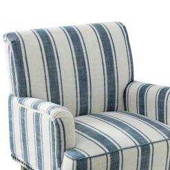 Kirkland's Home Blue White Stripe Upholstered Accent Chair- Accent Chairs