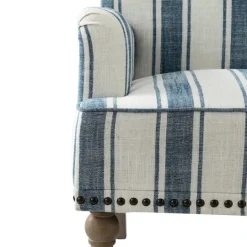 Kirkland's Home Blue White Stripe Upholstered Accent Chair- Accent Chairs