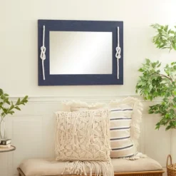 Kirkland's Home Blue Wood Frame Mirror With White Rope- Decorative Mirrors