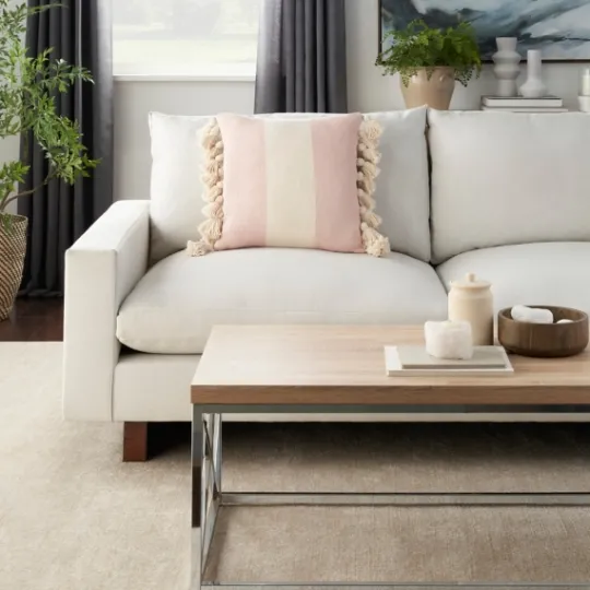 Kirkland's Home Blush And Ivory Striped Tassel Pillow- Pillows