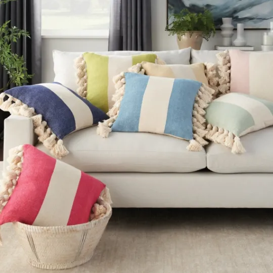 Kirkland's Home Blush And Ivory Striped Tassel Pillow- Pillows