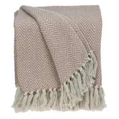 Kirkland's Home Blush Chevron Cotton Handloomed Tassel Throw- Blankets & Throws