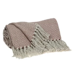 Kirkland's Home Blush Chevron Cotton Handloomed Tassel Throw- Blankets & Throws