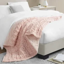 Kirkland's Home Blush Ruched Faux Fur Throw- Blankets & Throws