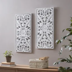 Kirkland's Home Botanical Wood Carved Panel Wall Plaques, Set Of 2- Wall Plaques