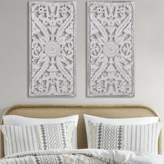 Kirkland's Home Botanical Wood Carved Panel Wall Plaques, Set Of 2- Wall Plaques