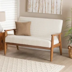 Kirkland's Home Boucle & Wood Frame Loveseat- Sofas & Loveseats