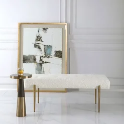 Kirkland's Home Boucle Seat And Gold Legs Bench- Benches & Ottomans