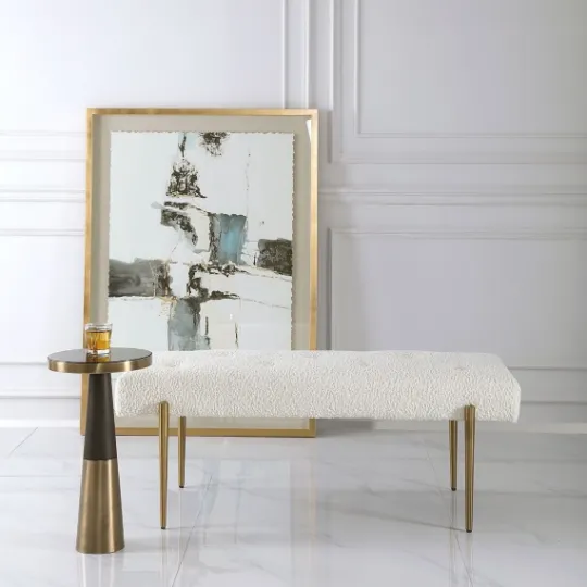 Kirkland's Home Boucle Seat And Gold Legs Bench- Benches & Ottomans