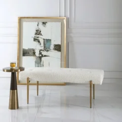 Kirkland's Home Boucle Seat And Gold Legs Bench- Benches & Ottomans