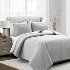 Kirkland's Home Box Stitch Cotton Full/Queen 3-Pc. Quilt Set- Quilts