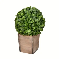Kirkland's Home Boxwood Ball And Wooden Box Arrangement- Arrangements & Greenery