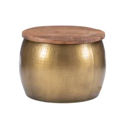 Kirkland's Home Brass Hammered Drum Storage Coffee Table- Coffee Tables