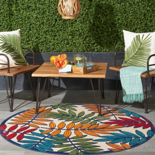 Kirkland's Home Bright Branches Round Outdoor Area Rug, 5X5- Outdoor Rugs