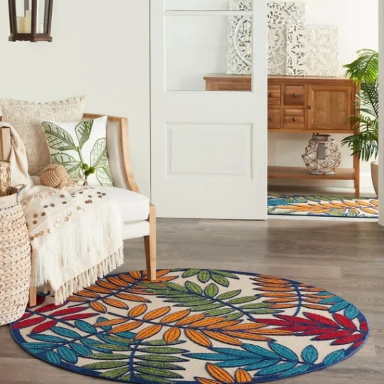 Kirkland's Home Bright Branches Round Outdoor Area Rug, 5X5- Outdoor Rugs
