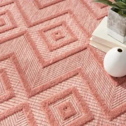 Kirkland's Home Bright Coral Diamond Outdoor Area Rug, 6X9- Outdoor Rugs
