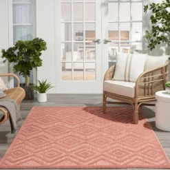 Kirkland's Home Bright Coral Diamond Outdoor Area Rug, 6X9- Outdoor Rugs