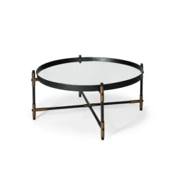 Kirkland's Home Bronze And Onyx Mirror Top Round Coffee Table- Coffee Tables
