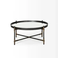 Kirkland's Home Bronze And Onyx Mirror Top Round Coffee Table- Coffee Tables