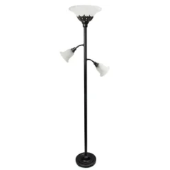 Kirkland's Home Bronze And White 3-Scallop Glass Floor Lamp- Floor Lamps