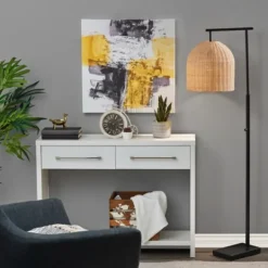 Kirkland's Home Bronze And Woven Rat Stem Floor Lamp- Floor Lamps