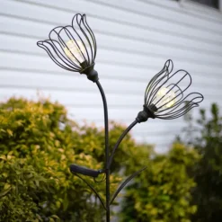 Kirkland's Home Bronze Flowers Solar Lantern Yard Stake- Outdoor Lighting