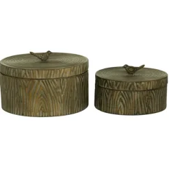 Kirkland's Home Bronze Tree Bark Round Metal Boxes, Set Of 2- Baskets & Boxes