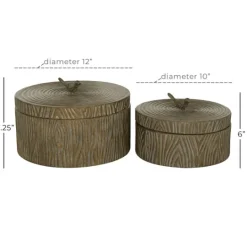 Kirkland's Home Bronze Tree Bark Round Metal Boxes, Set Of 2- Baskets & Boxes
