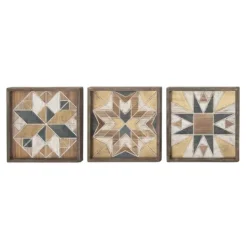 Kirkland's Home Brown Abstract Wood Framed Wall Plaques, Set Of 3- Wall Plaques